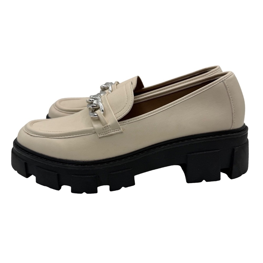 No Boundaries Lug Sole Chain Loafers Women's 11 Beige Chunky Preppy Office Wear